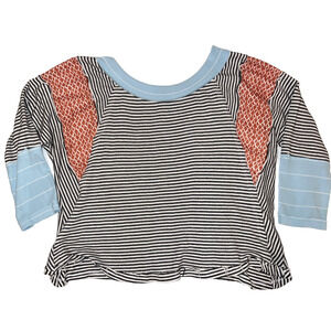 Ces Femme Black White Striped Knit Orange Blue Color Block Women's top Sz Large